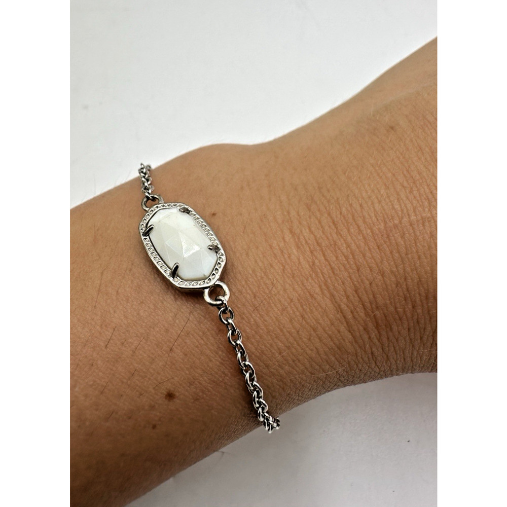 Kendra Scott Elaina Silver Bracelet Ivory Mother of Pearl Adjustable Slider - Picture 2 of 6